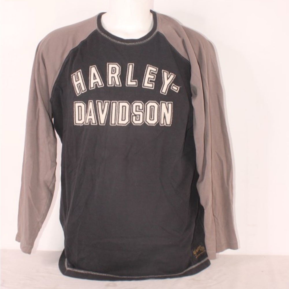 Harley-Davidson Men's Black and Tan Long Sleeve Tee
